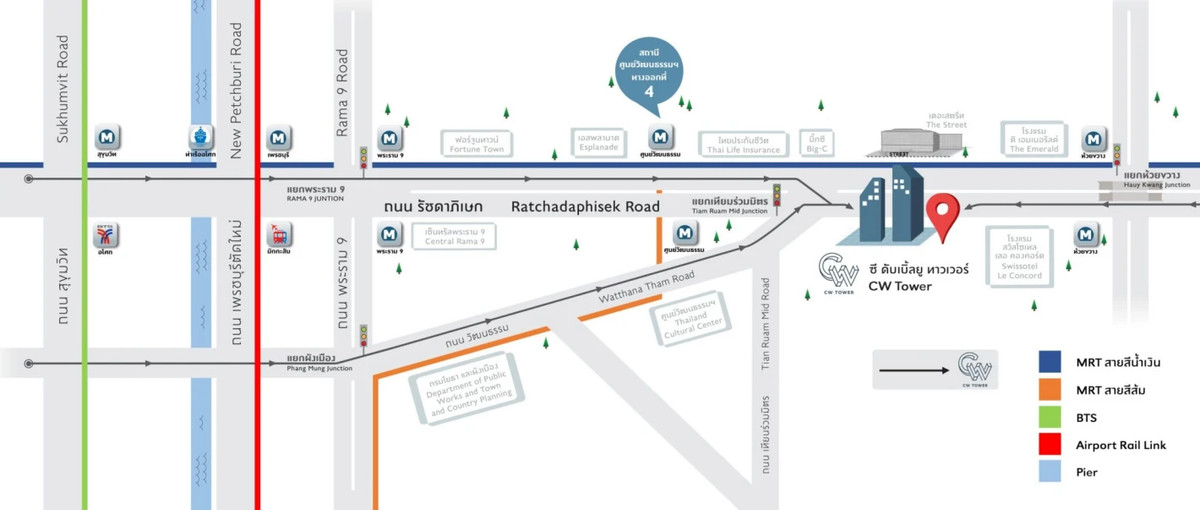 For RentOfficeRatchadapisek, Huaikwang, Suttisan : CW Tower, office building for rent. Next to Ratchadaphisek Road, near The Street Ratchada, decorated area 50 sq m., rent 41,000 baht*/month.