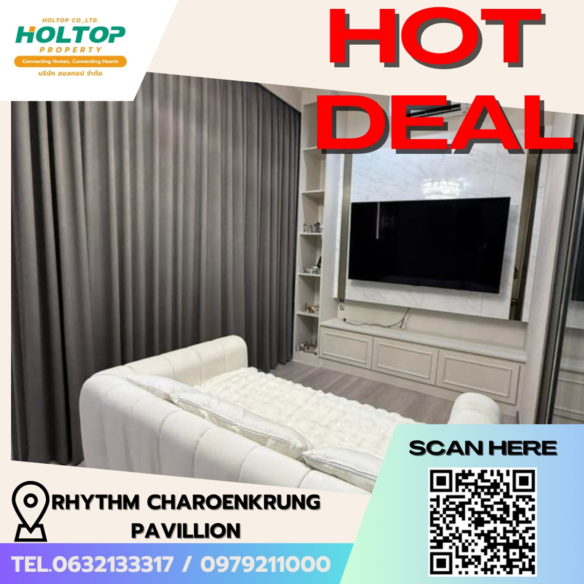 ให้เช่าคอนโดสาทร นราธิวาส : E259 🎉300369 ให้เช่าคอนโด Rhythm Charoenkrung Pavillion