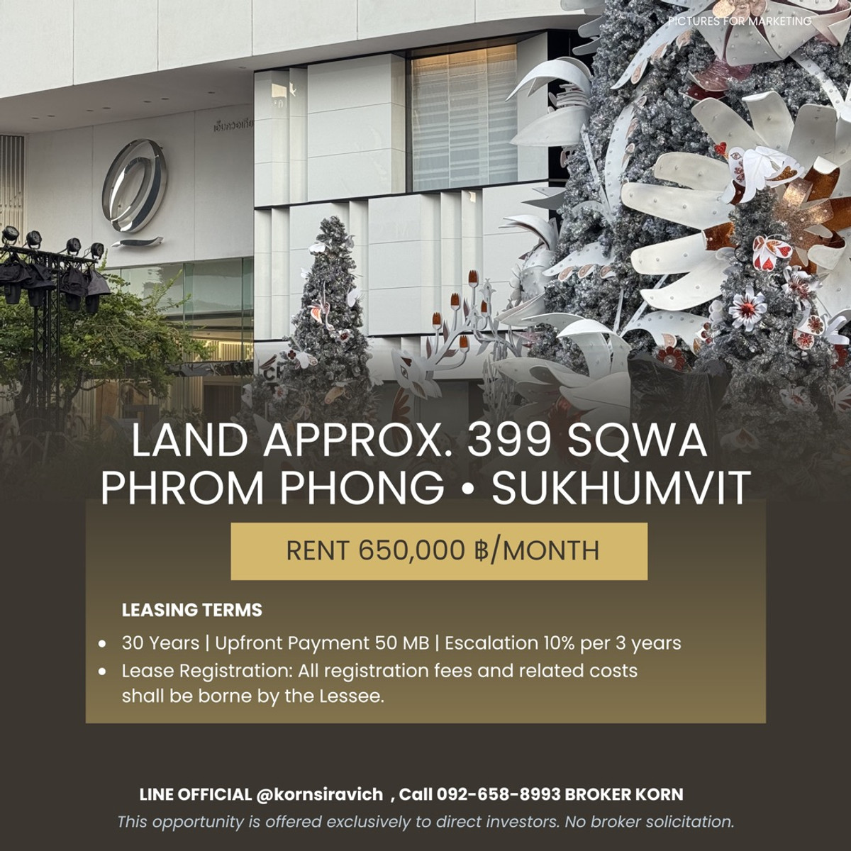 ให้เช่าที่ดินสุขุมวิท อโศก ทองหล่อ : ปล่อยเช่า ที่ดิน 399 ตรวา ระยะยาว 30 ปี @ พร้อมพงษ์ - สุขุมวิท กรุงเทพ | สามารถจดสิทธิการเช่า ณ กรมที่ดินได้ 