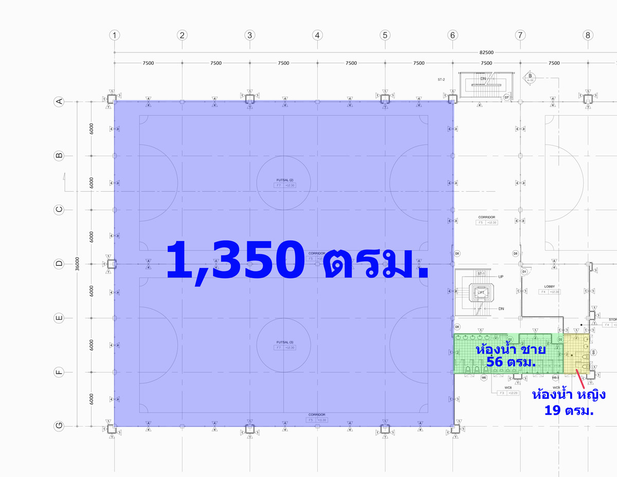 For RentWarehousePathum Thani,Rangsit, Thammasat : For rent: 2 rubber-soled futsal field areas, 4th floor, suitable for sports business operators.