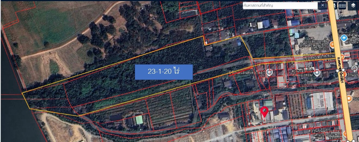 For SaleLandSamut Prakan,Samrong : 🟣Land for sale next to the Chao Phraya River, 23 -1-20 rai, purple area. Pu Chao Saming Phrai Road, Phra Pradaeng, suitable for factories/warehouses, width 56 meters, next to water (can build a pier), has an alley to access the land, trailer vehicles can 