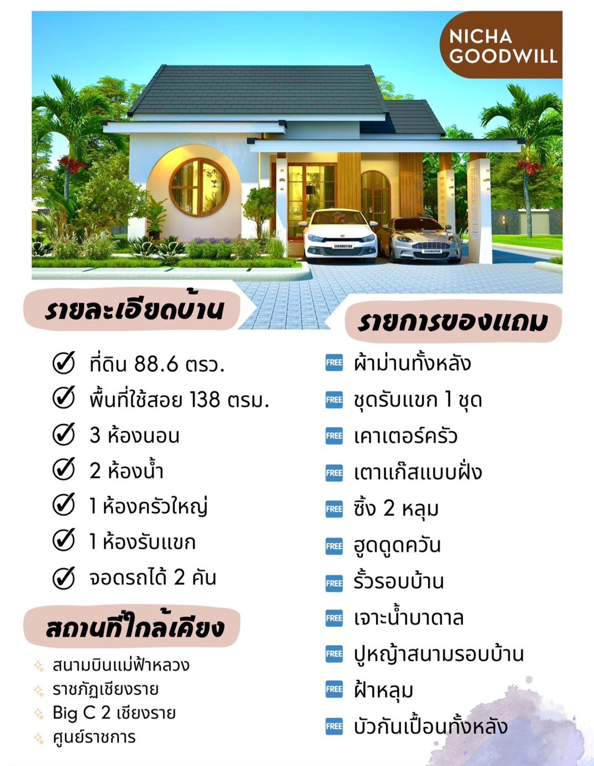 ขายบ้านเชียงราย : ✈️ ด่วน! ขายบ้านเดี่ยวพร้อมอยู่เชียงราย (โซนบ้านดู่) ดีไซน์มินิมอล พื้นที่กว้าง 88.6 ตร.ว. ใกล้สนามบินแม่ฟ้าหลวงเพียง 5 นาที! 🏡