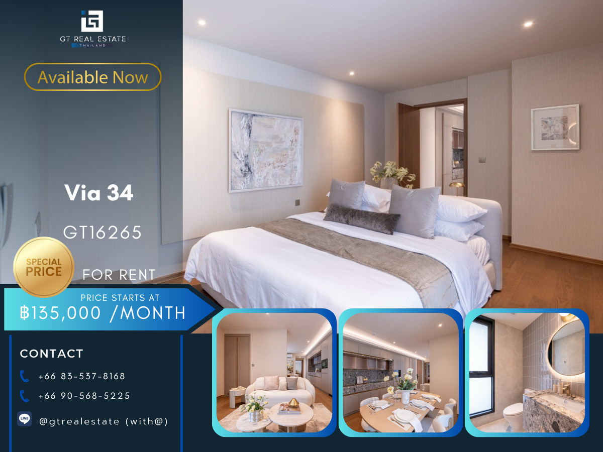 ให้เช่าคอนโดสุขุมวิท อโศก ทองหล่อ : ✨ GT16265 | คอนโดหรู Low rise Via 34 เดินทางสะดวก ใกล้รถไฟฟ้าบีทีเอส มีรถรับส่ง ห้องแต่งสวย-หรู เฟอร์นิเจอร์ครบ พร้อมอยู่!!