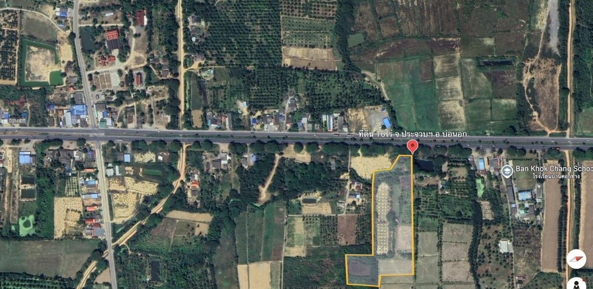 ขายที่ดินหัวหิน ประจวบคีรีขันธ์ :  ขายที่ดินแปลงใหญ่ 16 ไร่กว่า จ.ประจวบคีรีขันธ์  ติดถนนเพชรเกษม (AH2)  หน้ากว้างติดถนน 30 เมตร รูปแปลงลึกเหมาะทำรีสอร์ท , เกษตร , ปั๊ม, โครงการต่างๆ (ราคาต่อรองได้ )