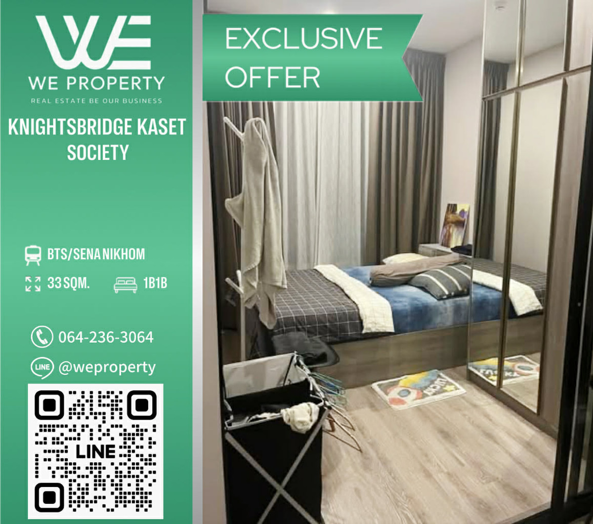 For SaleCondoKasetsart, Ratchayothin : Big room 33 sq m., fully furnished, good price!!⭐Knightsbridge Kaset Society (Knightsbridge Kaset Society)