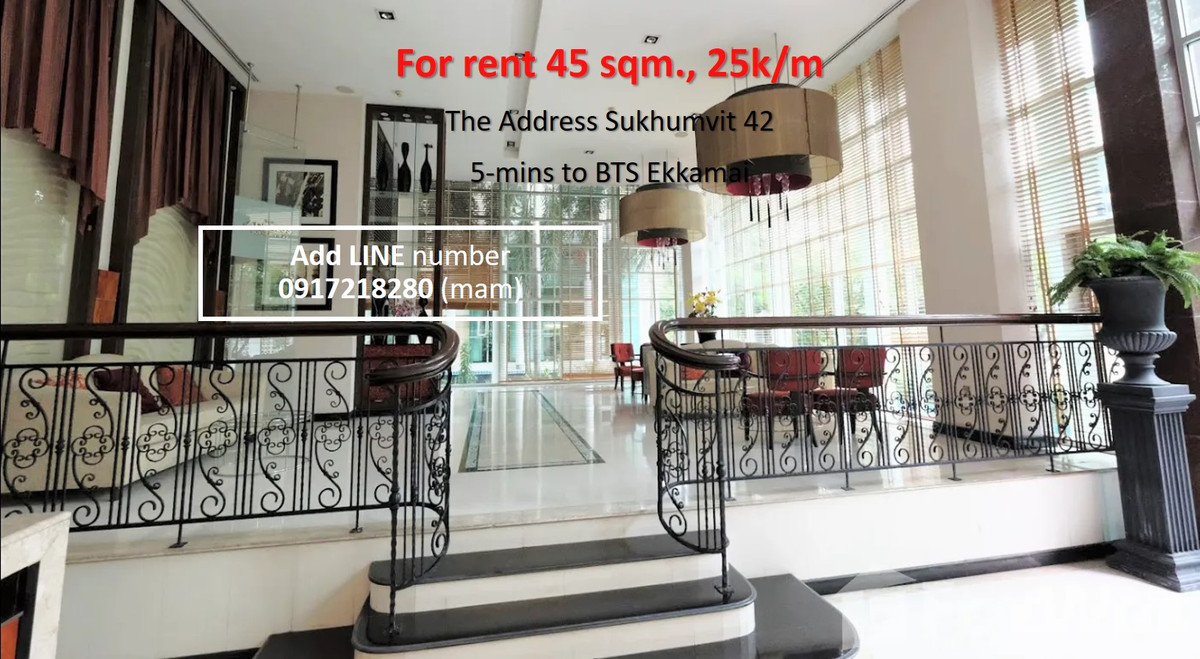 ให้เช่าคอนโดสุขุมวิท อโศก ทองหล่อ : ให้เช่าคอนโดรีโนเวทใหม่เอี่ยม 45 ตรม. ดิแอดเดรส สุขุมวิท 42 เดิน 4 นาที ถึงเกตุเวย์ เอกมัย (BTS Ekamai) ทัก LINE :0917218280