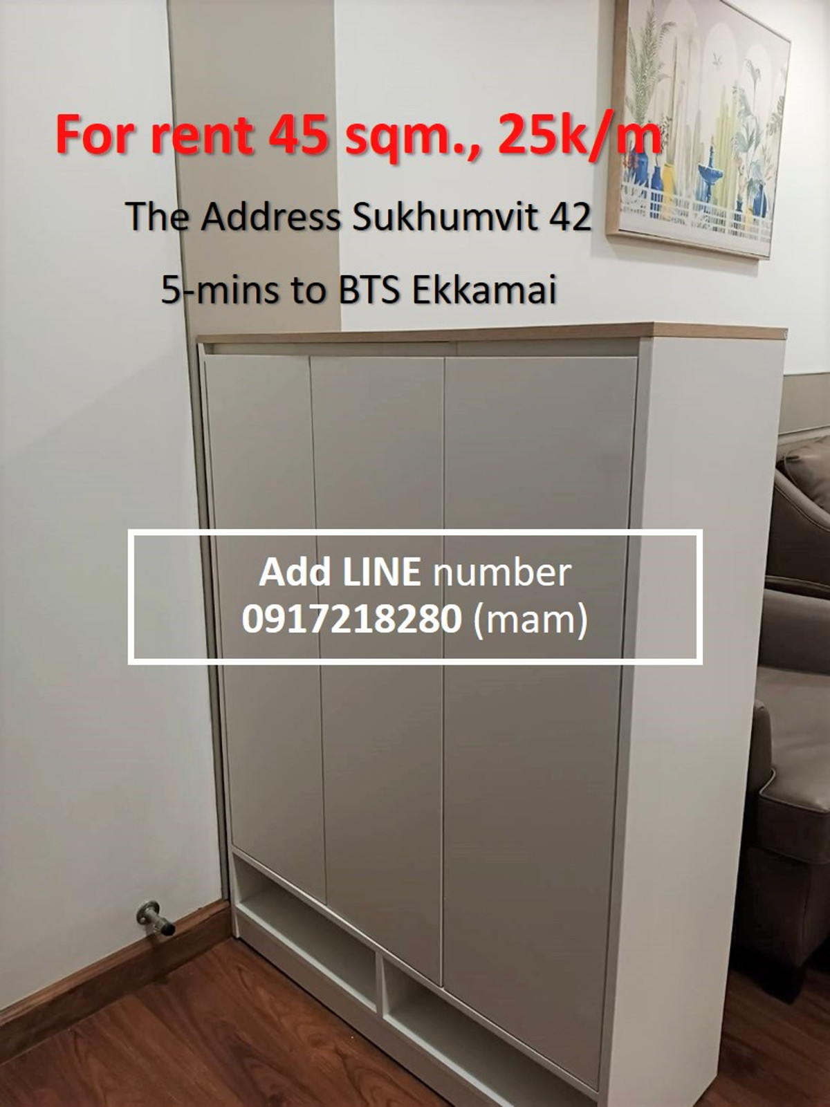 ให้เช่าคอนโดสุขุมวิท อโศก ทองหล่อ : ให้เช่าคอนโดรีโนเวทใหม่เอี่ยม 45 ตรม. ดิแอดเดรส สุขุมวิท 42 เดิน 4 นาที ถึงเกตุเวย์ เอกมัย (BTS Ekamai) ทัก LINE :0917218280
