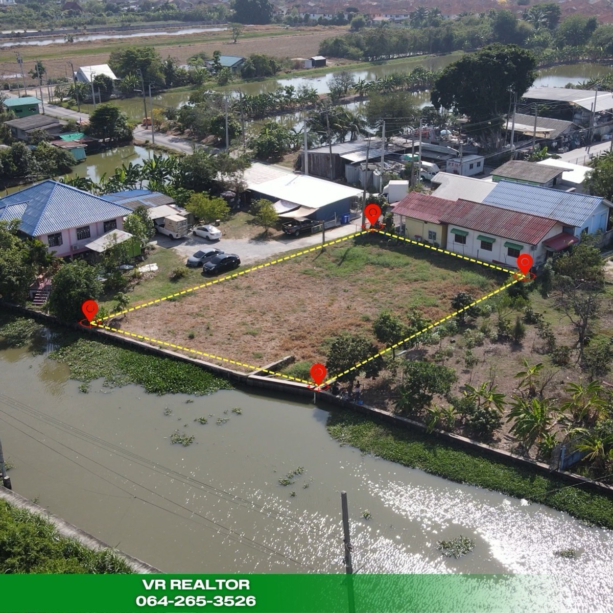 For SaleLandSamut Prakan,Samrong : Waterfront land for sale, Bangna-Trad KM.25, near ABAC Bangna.
