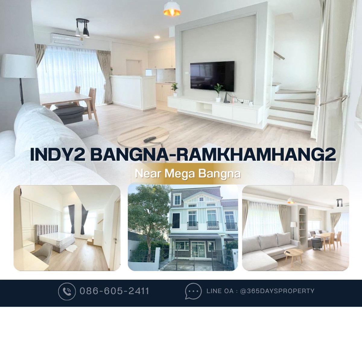 For RentTownhomeBangna, Bearing, Lasalle : 💥ForRent💥3Bed Duplex • Indy Bangna-Ramkhamhang 2 🏡 Near Mega Bangna 🛒 Corner House 🌟Beautifully decorated 🌟 Ready to move in ‼️