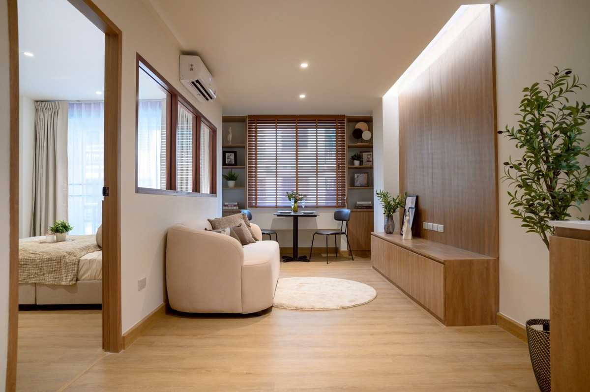 For SaleCondoBangna, Bearing, Lasalle : K-6852 🔥🔥 Beautiful room, newly renovated, built-in furniture. Divide the room into proportions. Urgent sale! Condo Parkland Bangna ready to move in.