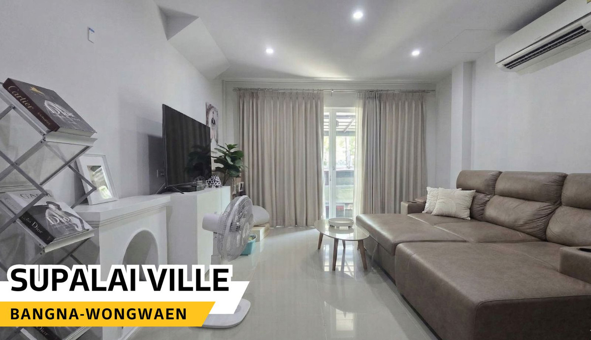 For SaleTownhomeSamut Prakan,Samrong : 2-story townhome for sale, corner unit | Lower than actual cost. Hurry before it sells out! Supalai Ville Bangna-Wongwaen Project (Supalai Ville Bangna-Wongwaen), Bang Phli, Samut Prakan. Corner house + area next to the house. Get the feel of a single hou