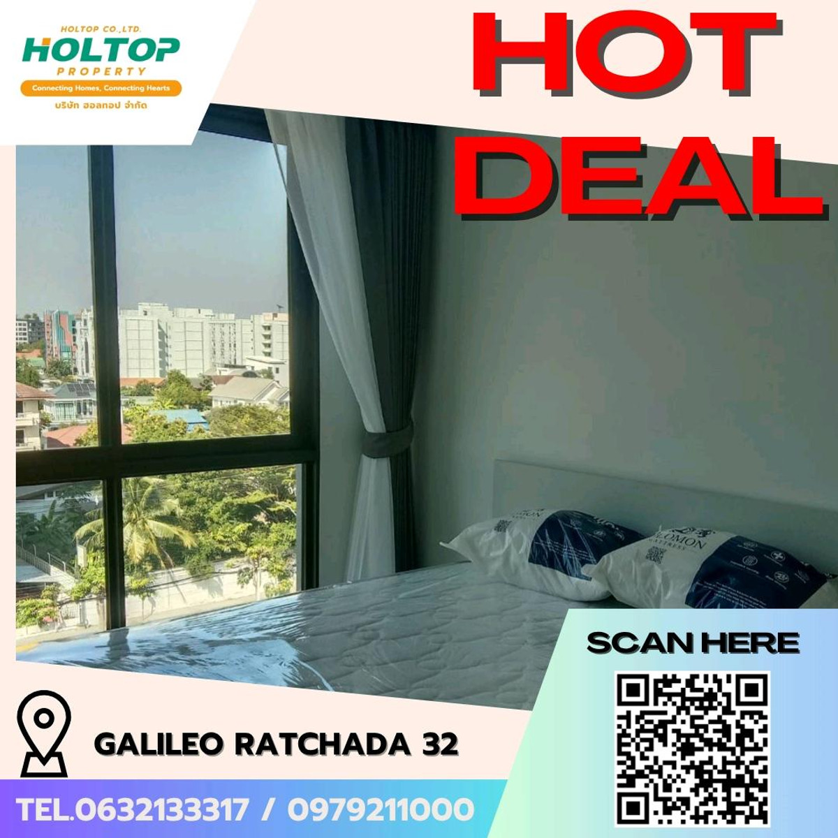 ให้เช่าคอนโดรัชดา ห้วยขวาง : #E213(รหัสเดิมS1826) 🎉 260369ให้เช่าคอนโด GALILEO Ratchada 32
