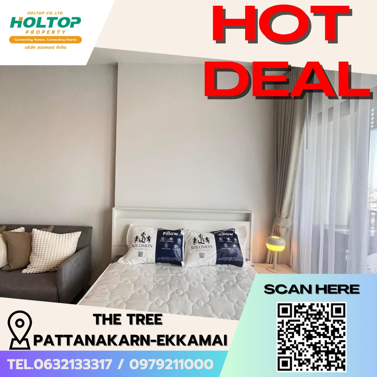 For RentCondoRama9, Petchburi, RCA : #E302 (Original code S4342) 🎉010469 Condo for rent The Tree Pattanakarn-Ekkamai