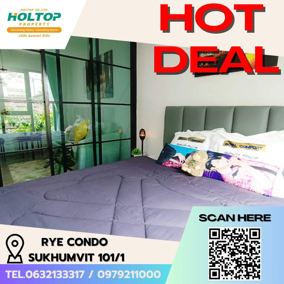 ให้เช่าคอนโดอ่อนนุช อุดมสุข : #E342🎉020469 ให้เช่าคอนโด RYE Condo Sukhumvit 101/1