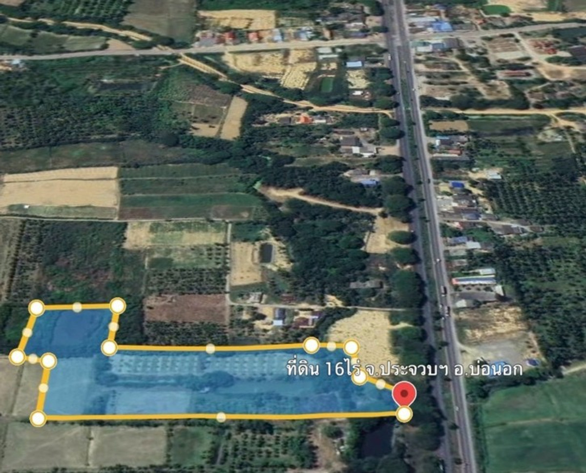 ขายที่ดินหัวหิน ประจวบคีรีขันธ์ :  ขายที่ดินแปลงใหญ่ 16 ไร่กว่า จ.ประจวบคีรีขันธ์  ติดถนนเพชรเกษม (AH2)  หน้ากว้างติดถนน 30 เมตร รูปแปลงลึกเหมาะทำรีสอร์ท , เกษตร , ปั๊ม, โครงการต่างๆ (ราคาต่อรองได้ )