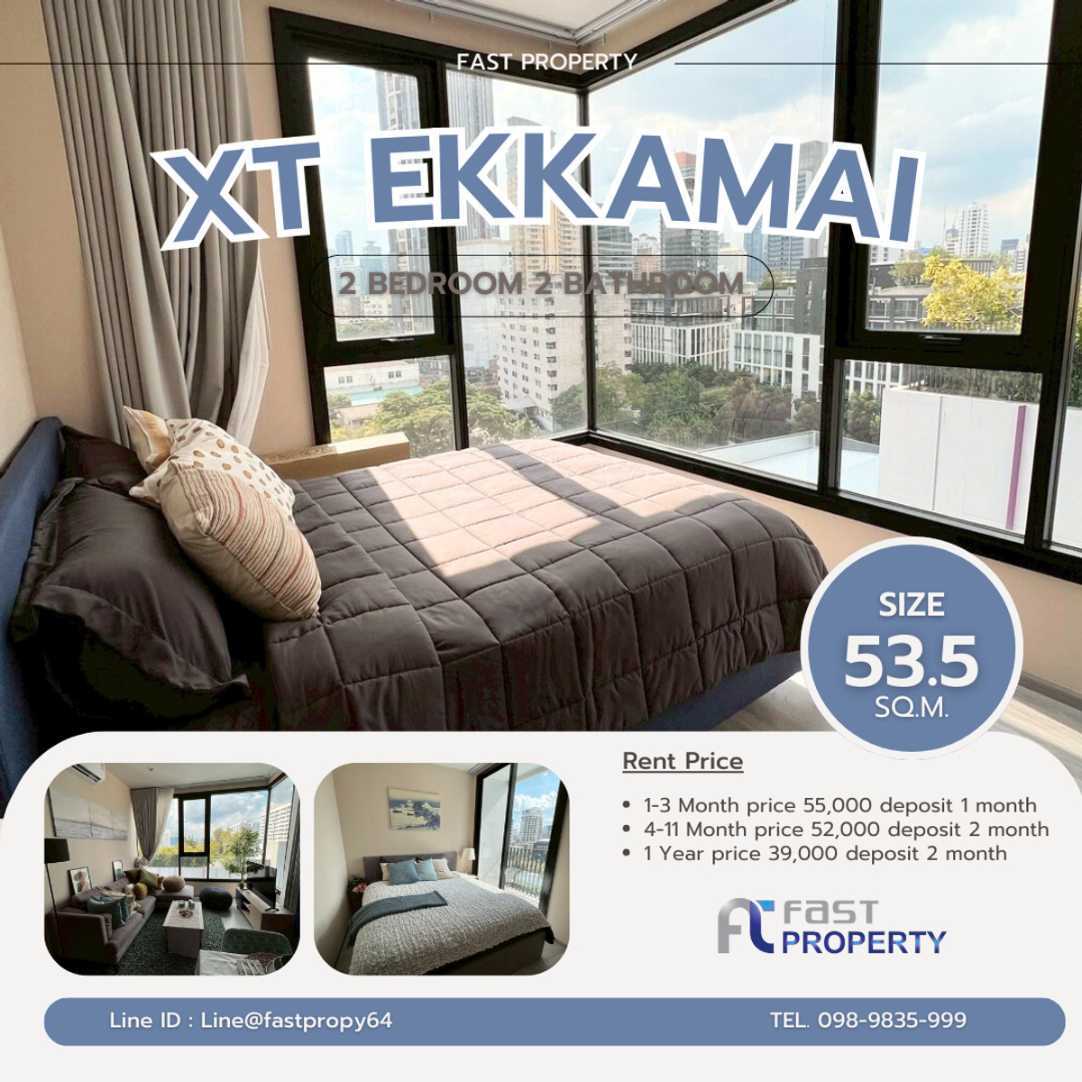 ให้เช่าคอนโดสุขุมวิท อโศก ทองหล่อ : ✨ ใช้ชีวิตเหนือระดับที่ XT Ekkamai | 2 ห้องนอน วิวสูง ชั้น 15 ดีไซน์หรู พร้อมเข้าอยู่ทันที! 