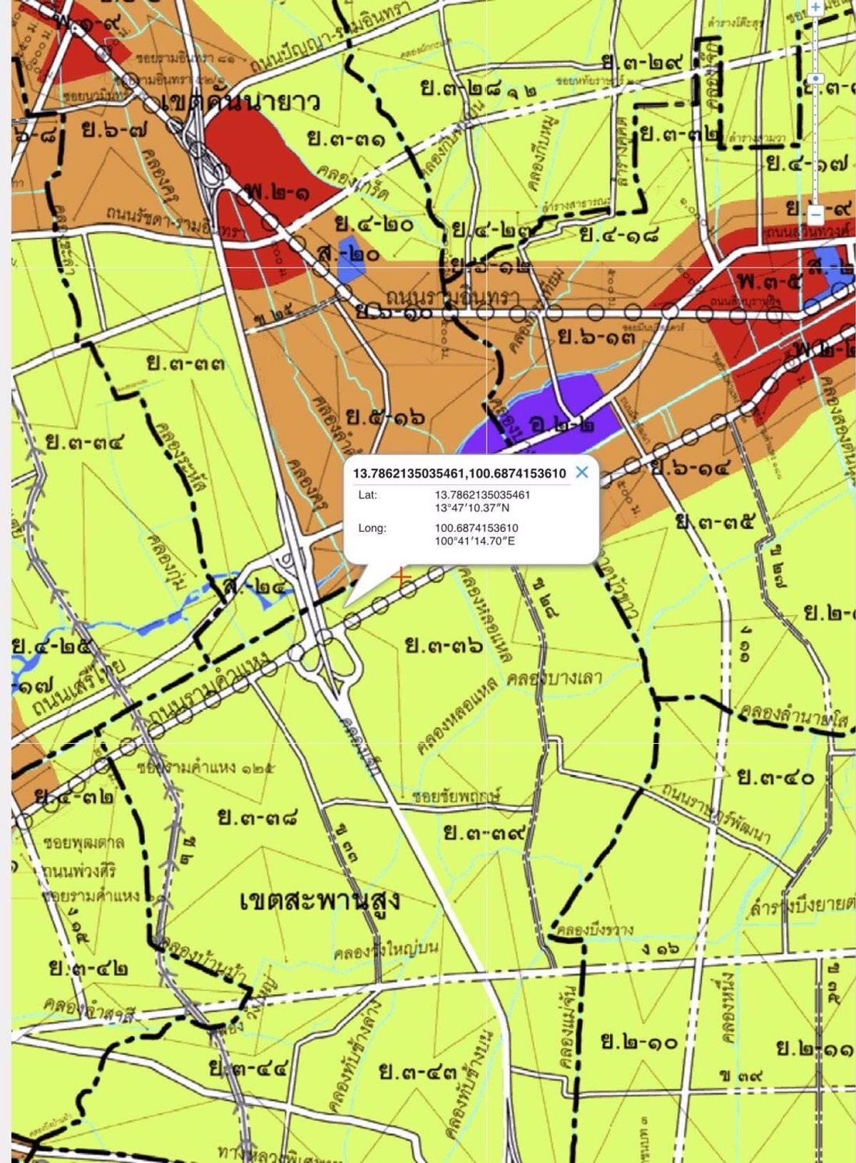 ขายที่ดินมีนบุรี-ร่มเกล้า : ขายที่ดินติดถนนใหญ่ ปากซอยราคำแหง 140 ถนนรามคำแหง ใกล้สถานีรถไฟฟ้าน้อมเกล้า เนื้อที่ 16 ไร่ 2 งาน 54.5 ตารางวา