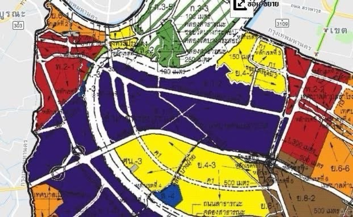 For SaleLandSamut Prakan,Samrong : 🟣Land for sale next to the Chao Phraya River, 23 -1-20 rai, purple area. Pu Chao Saming Phrai Road, Phra Pradaeng, suitable for factories/warehouses, width 56 meters, next to water (can build a pier), has an alley to access the land, trailer vehicles can 