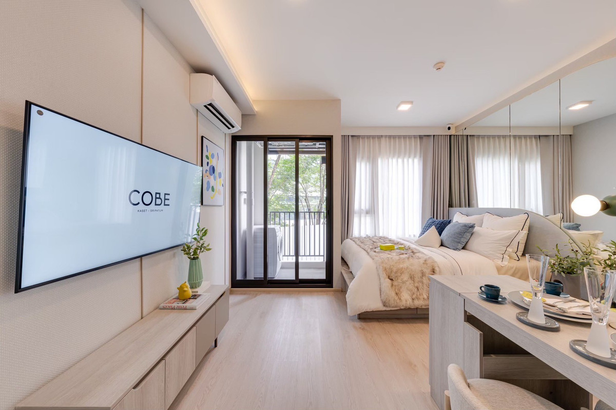 For SaleCondoKasetsart, Ratchayothin : [0 meters to BTS!] Condo for sale COBE Kaset-Sripatum, new room, Studio, high floor, beautiful view, fully furnished, ready to move in 24 hours!
