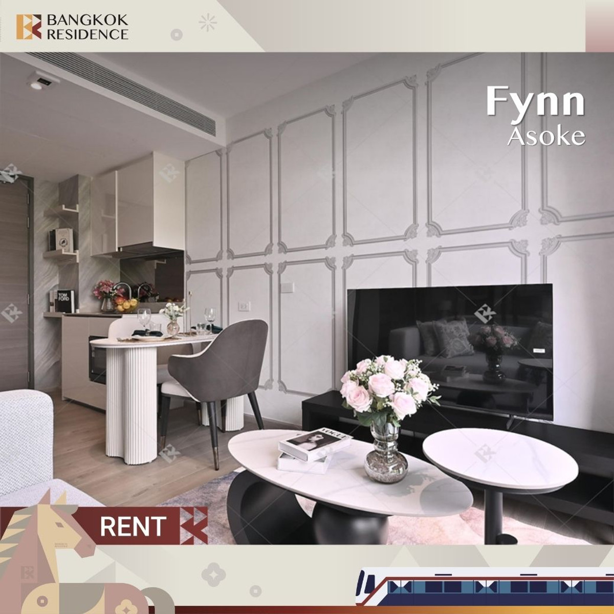 For RentCondoSukhumvit, Asoke, Thonglor :  Condo for Rent 🎯 Fynn Asoke, beautiful unit, 1BR, 38 sqm, 30K ❤️ Near BTS Asoke 