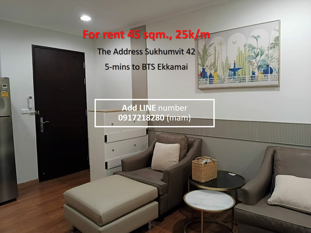 ให้เช่าคอนโดสุขุมวิท อโศก ทองหล่อ : ให้เช่าคอนโดรีโนเวทใหม่เอี่ยม 45 ตรม. ดิแอดเดรส สุขุมวิท 42 เดิน 4 นาที ถึงเกตุเวย์ เอกมัย (BTS Ekamai) ทัก LINE :0917218280