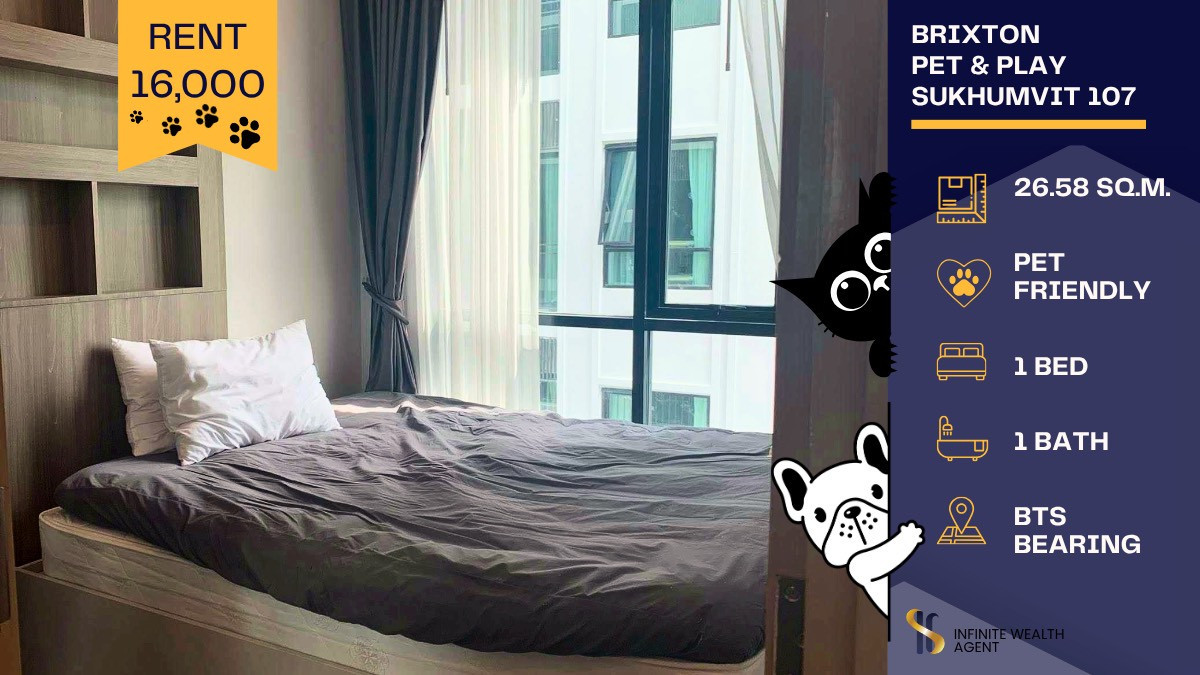 ให้เช่าคอนโดบางนา แบริ่ง ลาซาล : 🐶🐱 คนรักสัตว์ห้ามพลาด! คอนโดเลี้ยงสัตว์ได้จริง อยู่กับน้องได้แบบไม่ต้องแอบ 💖 📍 Brixton Pet & Play Sukhumvit 107 ใกล้ BTS แบริ่ง เดินทางสะดวกสุดๆ 🚆✨