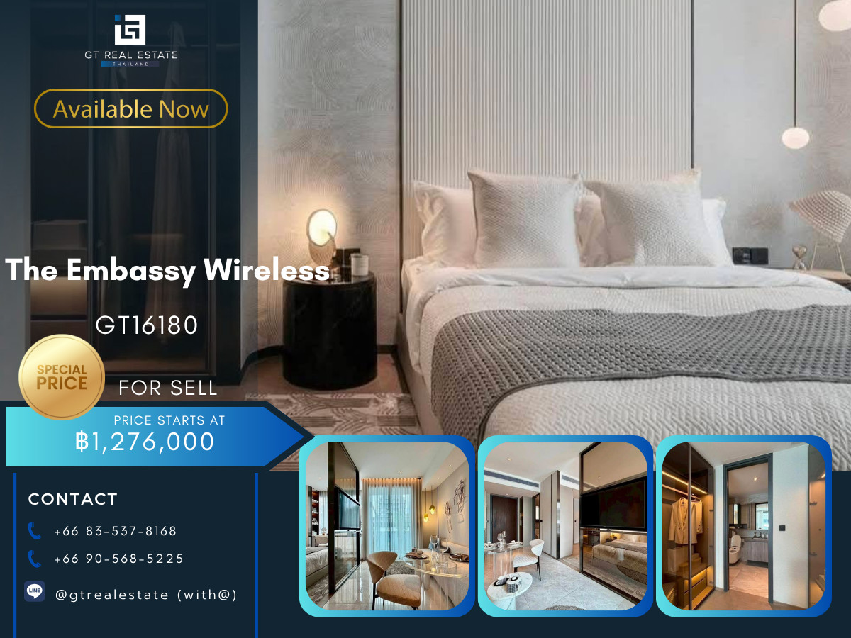 Sale DownCondoWitthayu, Chidlom, Langsuan, Ploenchit : 💎 GT16180 | Condo for sale down payment at The Embassy Wireless.