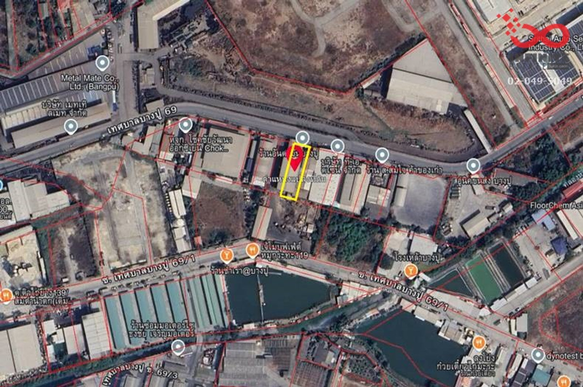 For SaleWarehouseSukhumvit, Asoke, Thonglor : Factory for sale, 2 floors, 220 sq m., 750 sq m. with factory certificate 4, Soi Thetsaban Bang Pu 69, Sukhumvit Road, Samut Prakan, location near industrial areas.