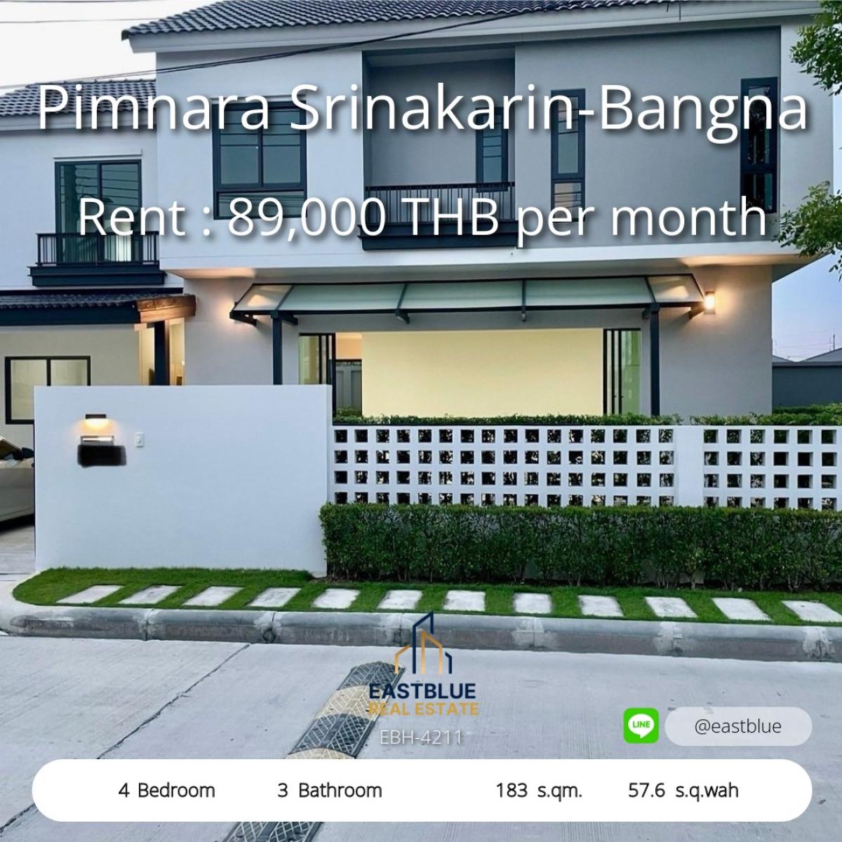 For RentHouseSamut Prakan,Samrong : 24/03/2026, Single house for rent, 4 bedrooms, fully furnished, near Mega Bangna. 
Pimnara Srinakarin-Bangna, good location, free furniture, ready to move in 0642748883