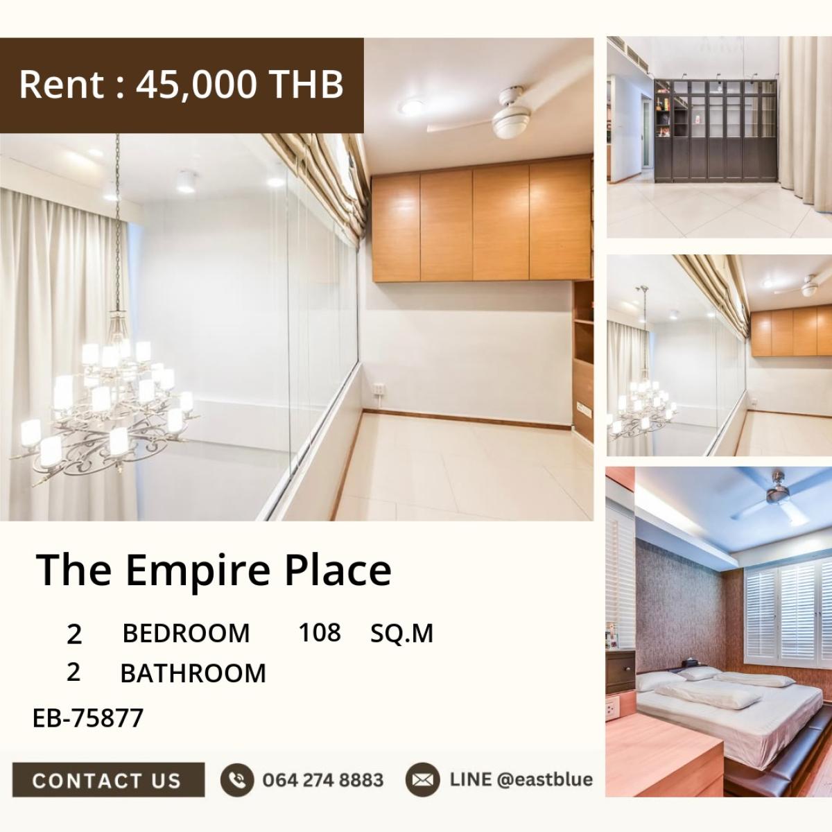 ให้เช่าคอนโดสาทร นราธิวาส : 03/04/2026, วิวใจกลางเมือง! 2 ห้องนอน The Empire Place ใกล้ BTS ช่องนนทรี 
เช่าเพียง 45,000 บาท/เดือน ขนาด 108 ตร.ม. พร้อมสิ่งอำนวยความสะดวกครบครัน! 0642748883