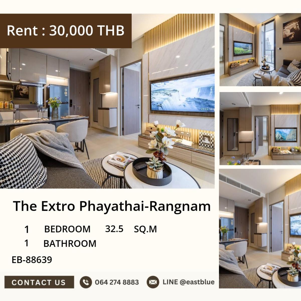 For RentCondoRatchathewi,Phayathai : 03/04/2026, In the heart of Phaya Thai! The Extro condo special price 30,000 baht/month
Close to BTS/MRT with complete amenities, perfect for every lifestyle! 0642748883