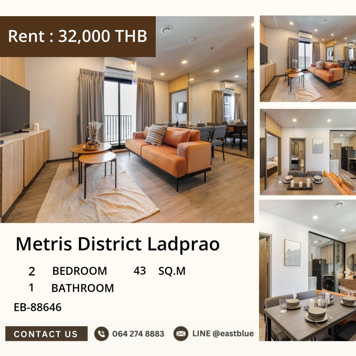 For RentCondoLadprao, Central Ladprao : 03/04/2026, Rent a condo at Metris District Ladprao, 2 bedrooms, close to BTS/MRT, with complete amenities
Only 32,000 baht/month, a quality life in the heart of Ladprao! 0642748883