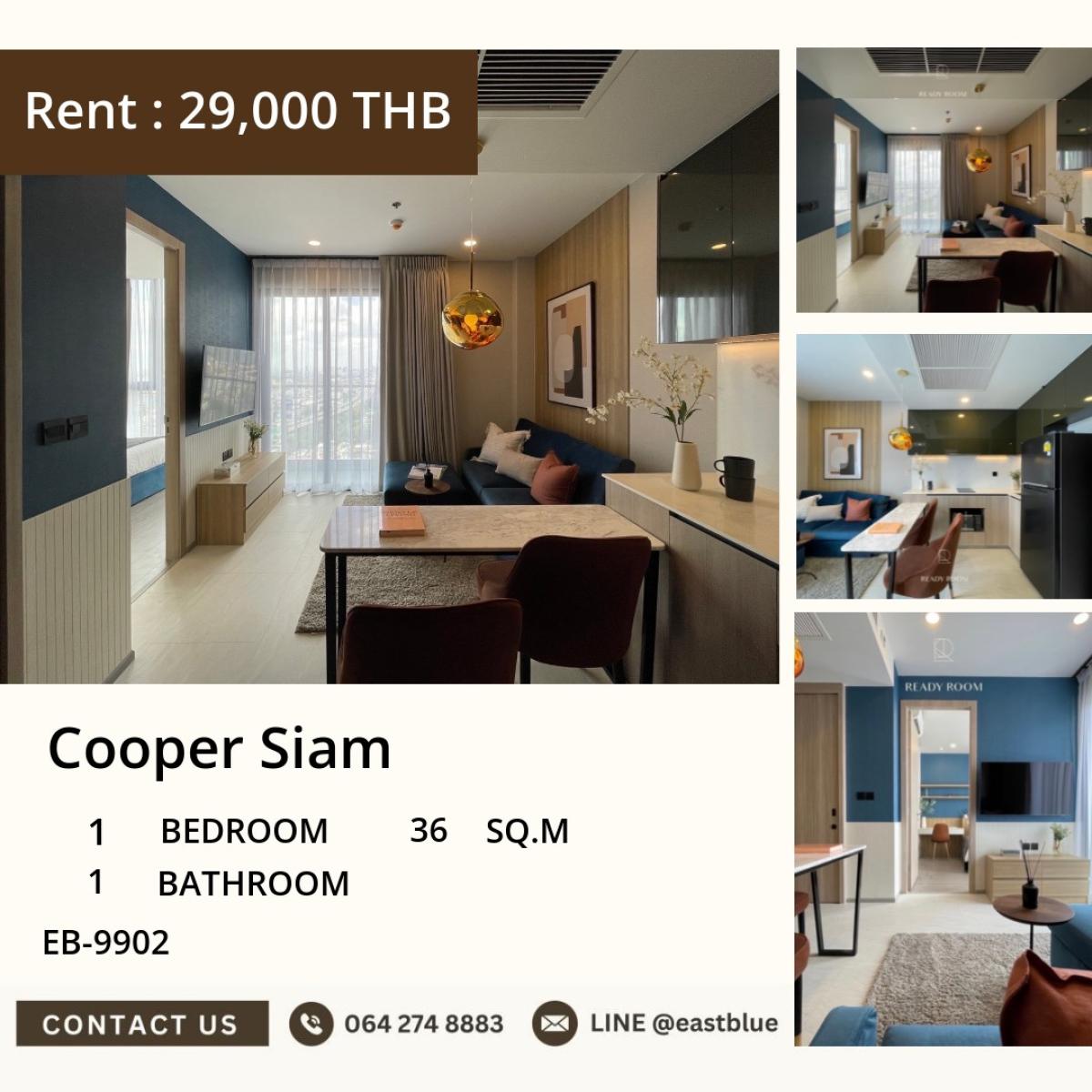For RentCondoSiam Paragon ,Chulalongkorn,Samyan : 03/04/2026, Rent Condo Cooper Siam near National Stadium BTS
1 bedroom 36 sq.m. Great price at only 29,000 THB/month. 0642748883