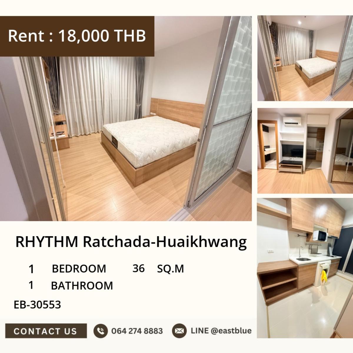 For RentCondoRatchadapisek, Huaikwang, Suttisan : 03/04/2026, Rent a condo at RHYTHM Ratchada-Huaikhwang, 1 bedroom for only 18,000 Baht/month!
Near MRT Huai Khwang, convenient for all travel and fully equipped with amenities! 0642748883