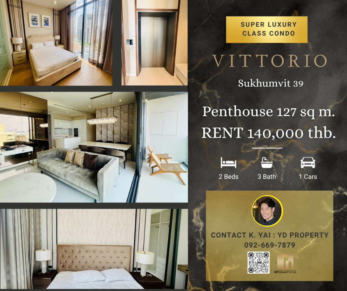 ให้เช่าคอนโดสุขุมวิท อโศก ทองหล่อ : Rent : Best Deal!! VITTORIO SUKHUMVIT 39 I 2 Bed 3 bath 127 sqm. - 140,000 thb. [Luxury Fully Furnished/ Ready to move in]