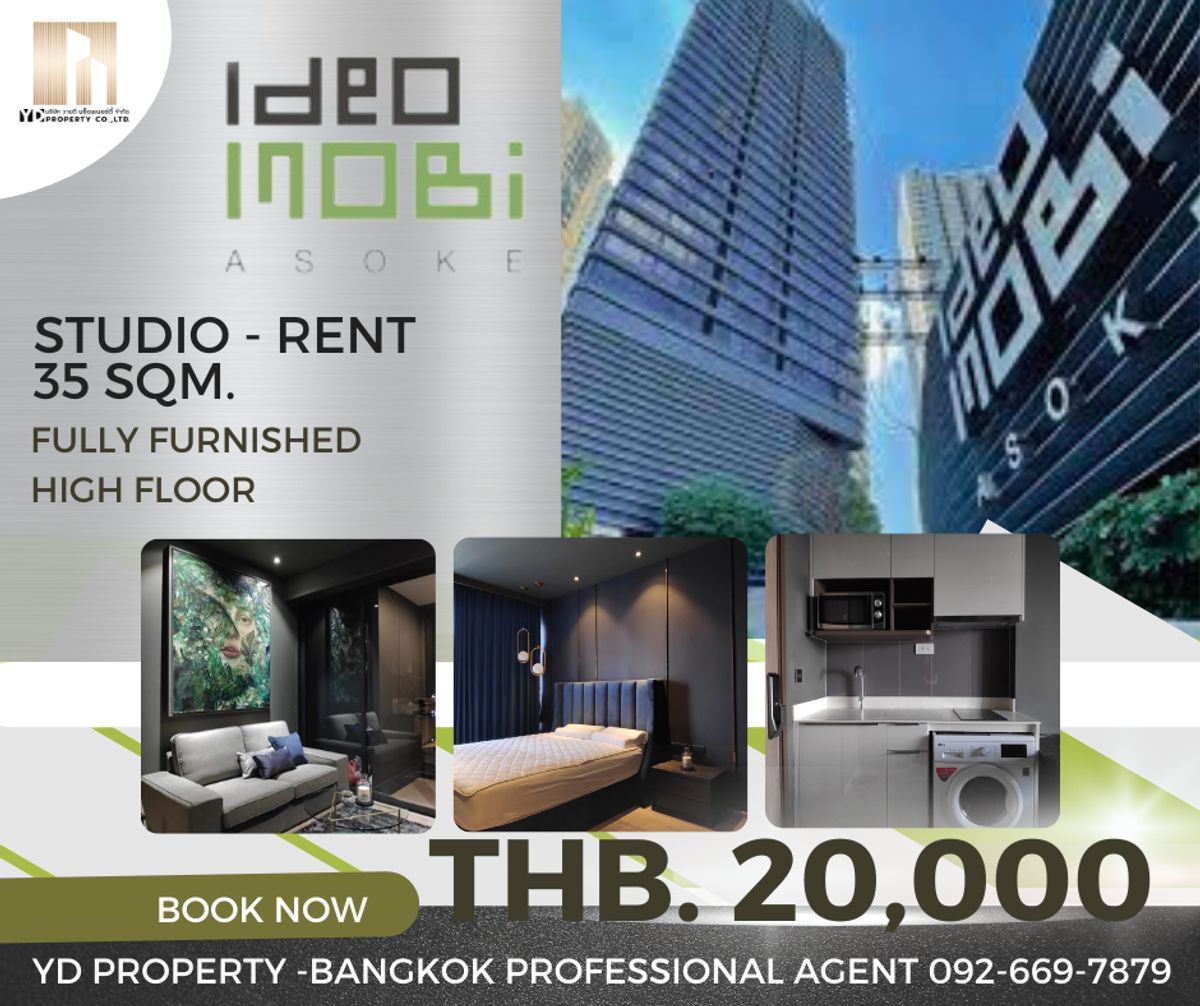 ให้เช่าคอนโด : Rent : ถูกที่สุด!! I IDEO MOBI อโศก I  1 BED 35 ตร.ม. ชั้นสูง ตกแต่งสวย Modern Luxury - 20,000 บาท