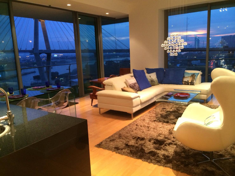 For RentCondoRama3 (Riverside),Satupadit : Condo for rent, The Pano, The Pano, river view, fully furnished, 120 sq m, 11th floor, L Shape balcony, 2 bedrooms, 2 bathrooms, wide living room panorama, river view, fully furnished.