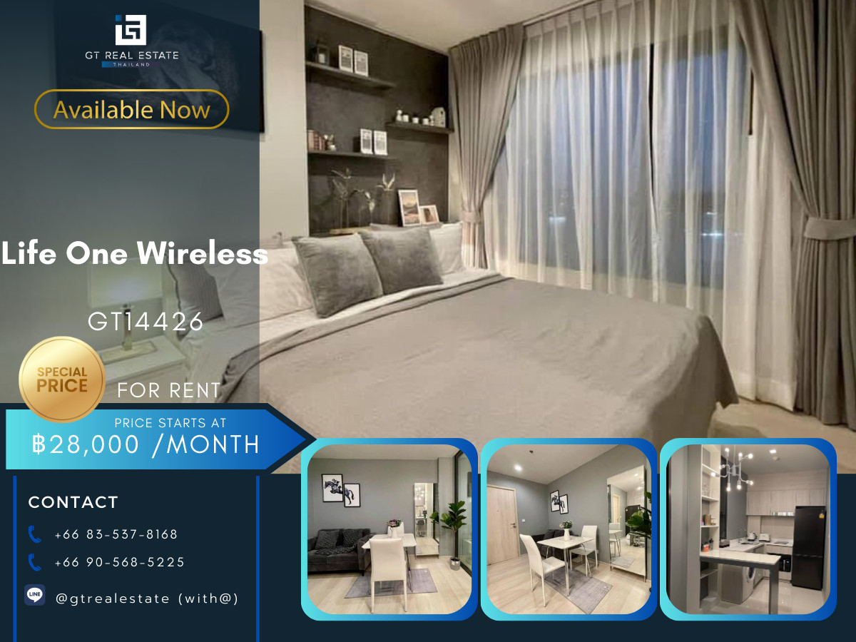 For RentCondoWitthayu, Chidlom, Langsuan, Ploenchit : ✨ GT14426 | Condo Life One Wireless, convenient travel, near BTS, has shuttle, beautiful room, fully furnished, ready to move in!!