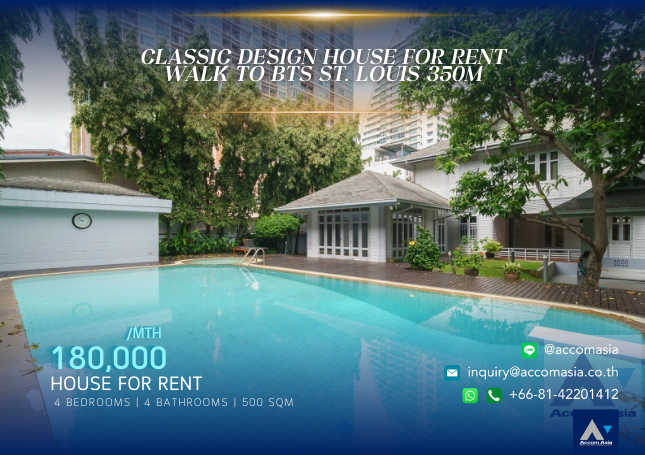For RentHouseSathorn, Narathiwat : 🔼 AccomA 🔽 | Classic Design House For Rent Walk to BTS ST. Louis 350m