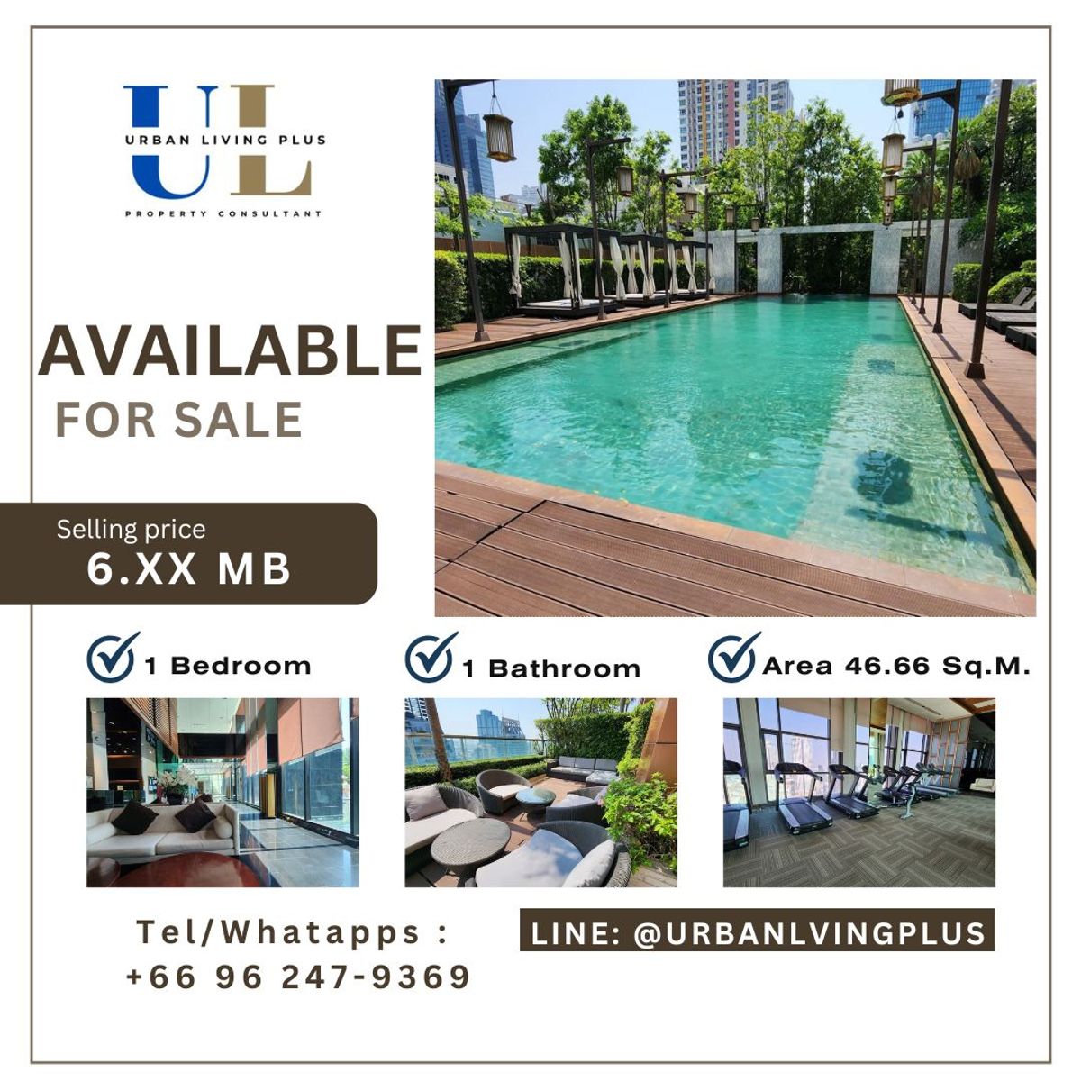 For SaleCondoSathorn, Narathiwat : ( UL2411121 ) Tel/Line 096-2479369 , FOR SELL !! THE ADDRESS SATHORN 1 Bedroom 46.66 Sq.M. Never rented, Best Price