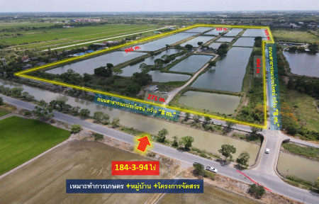For SaleLandPathum Thani,Rangsit, Thammasat : Selling cheap! Lam Luk Ka land — near Lam Luk Ka Road, 700 m., Pathum Thani Province (suitable for building housing projects + modern agricultural gardens), area 184-3-94 rai, road width 8 m.