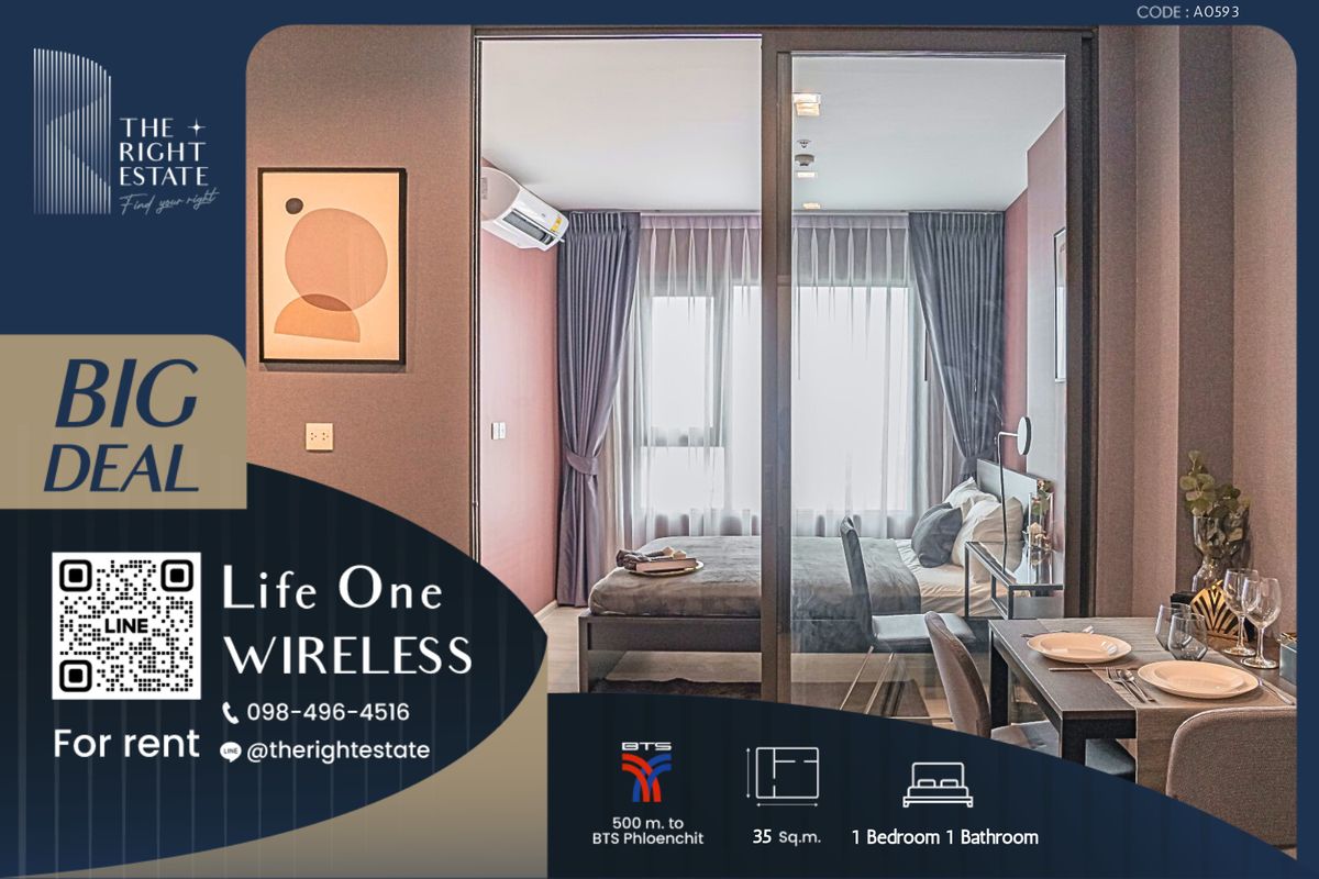 For RentCondoWitthayu, Chidlom, Langsuan, Ploenchit : 🌿 Life One Wireless 🌿 Nice room Nice Decoration 🛏 1 Bed 35 sq.m. close to BTS Ploenchit