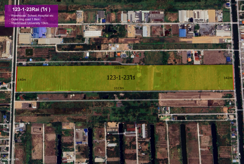 For SaleLandPathum Thani,Rangsit, Thammasat : Khlong Luang District, Pathum Thani - 123 Rai Of Empty Land / Close to outer ring road