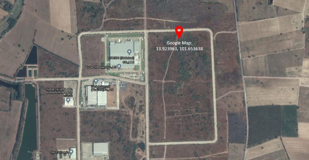 ขายที่ดินปราจีนบุรี : ขายที่ดินแปลงสวย ในนิคมอุตสาหกรรมไฮเทค กบินทร์บุรี