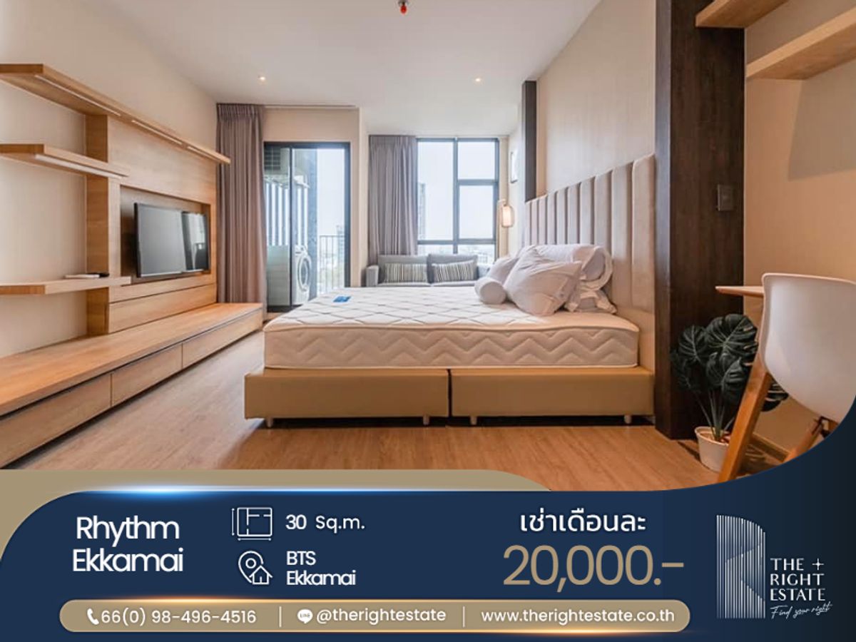 For RentCondoSukhumvit, Asoke, Thonglor : 🌿 Rhythm Ekkamai 🌿 Nice room 🛏 Studio 30 sq.m, negotiable price!!! - Next to BTS Ekkamai
