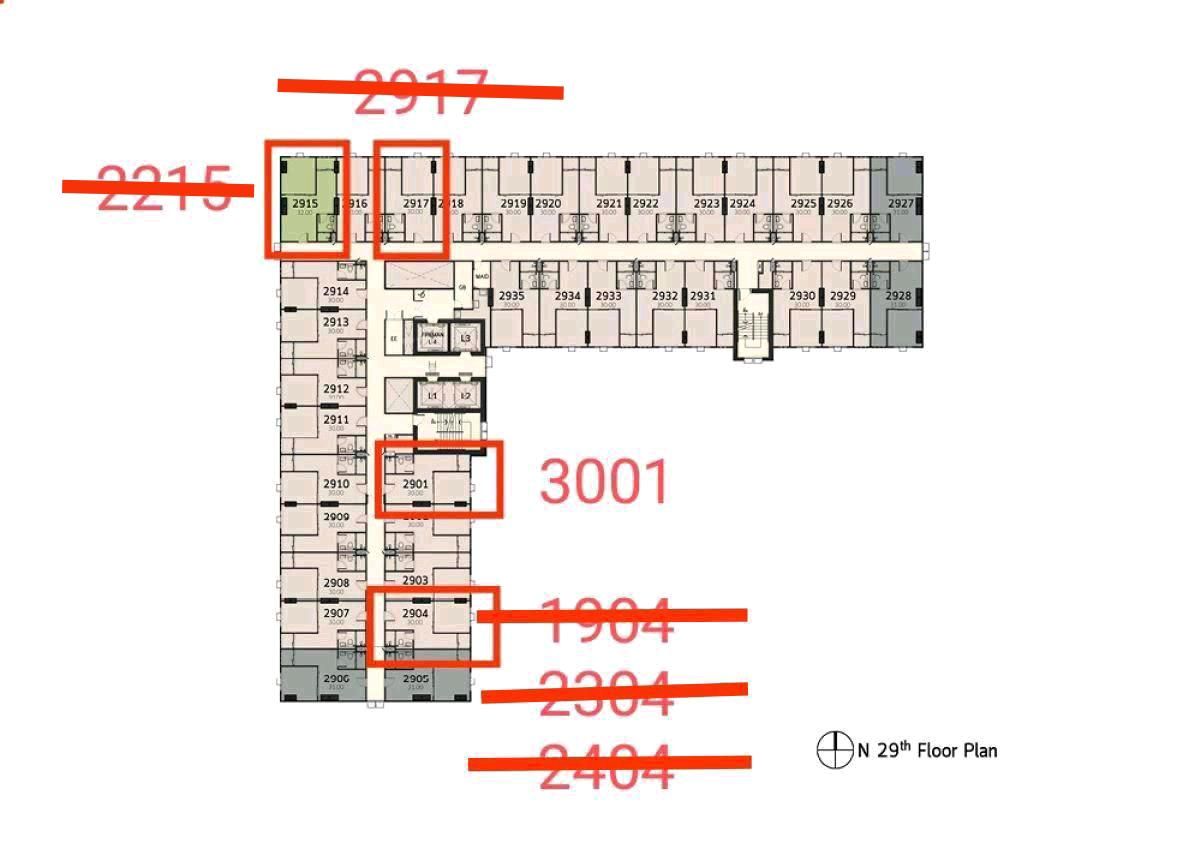 Sale DownCondoPathum Thani,Rangsit, Thammasat : Selling down payment Terra ResidenceII Phase 2, size 30, 32 sq m, north, east, position 2917,2215,3001,1904,2304,2404