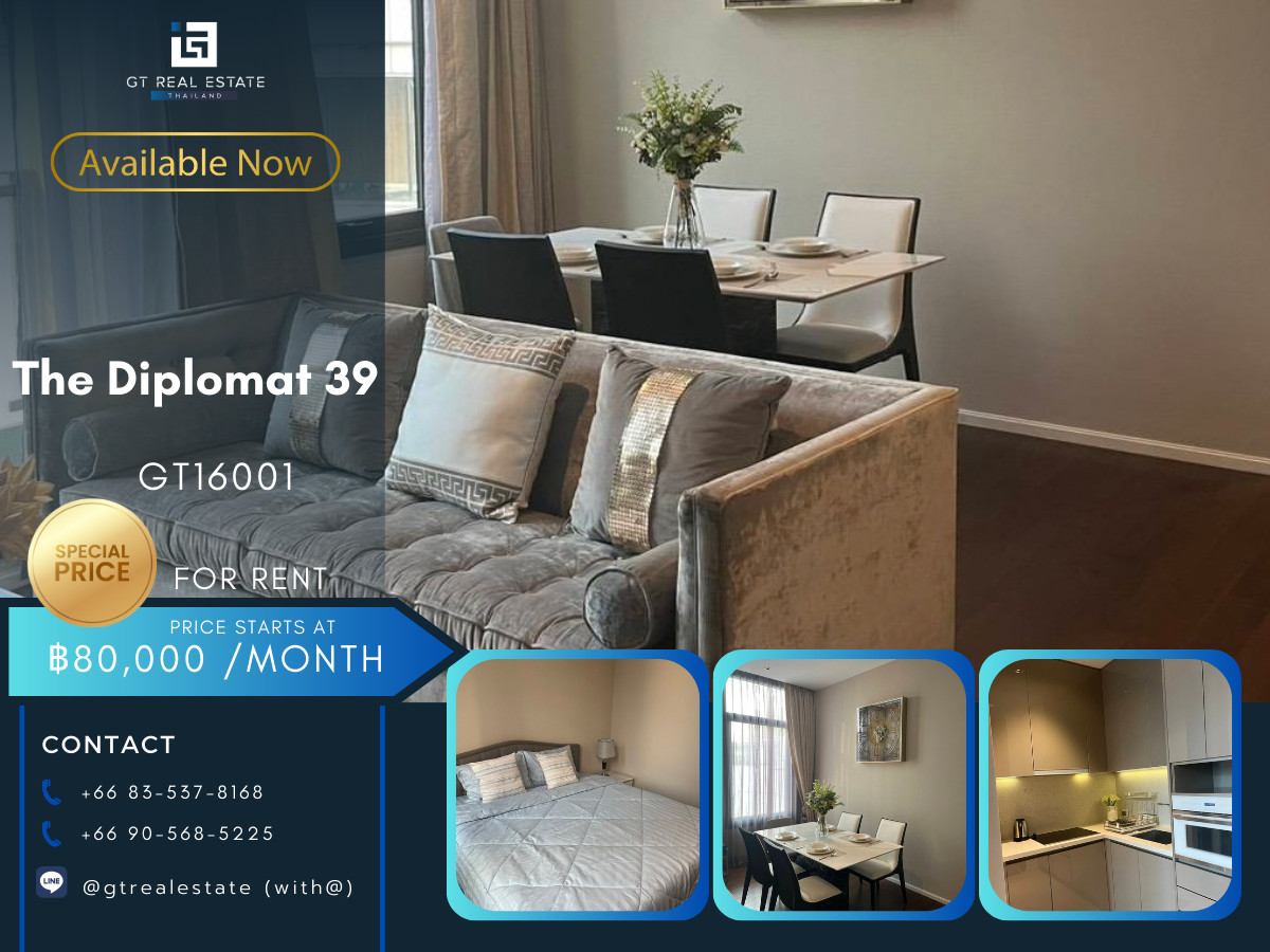 For RentCondoSukhumvit, Asoke, Thonglor : ✨ GT16001 | Condo The Diplomat 39, convenient travel, near BTS, there is a shuttle, beautiful room, fully furnished, ready to move in!