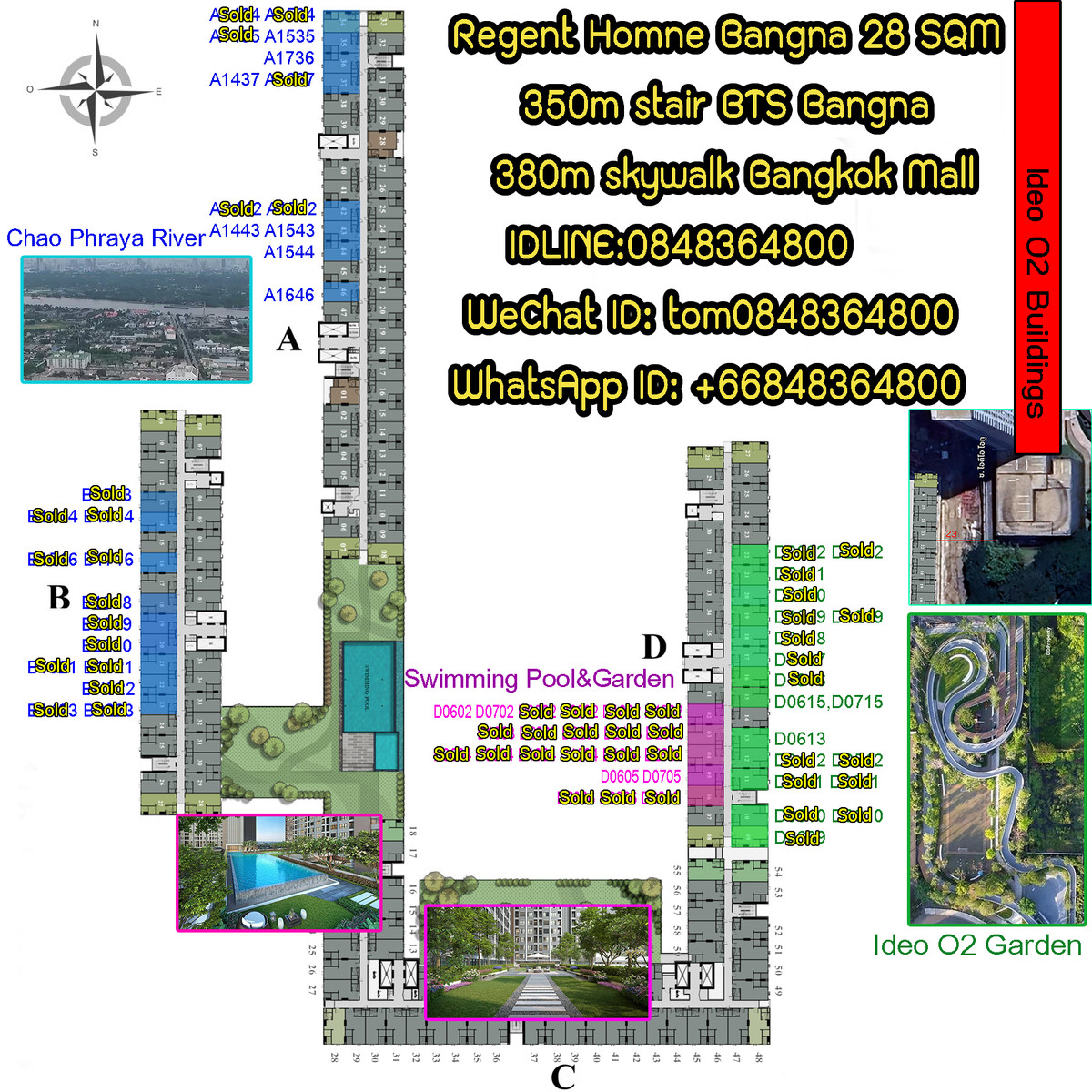 Sale DownCondoBangna, Bearing, Lasalle : Start plus 0 baht! Beautiful room, selected, has every view, Chao Phraya River, O2 garden, swimming pool, O2 garden, 350m to BTS Bangna 380m to Bangkok Mall