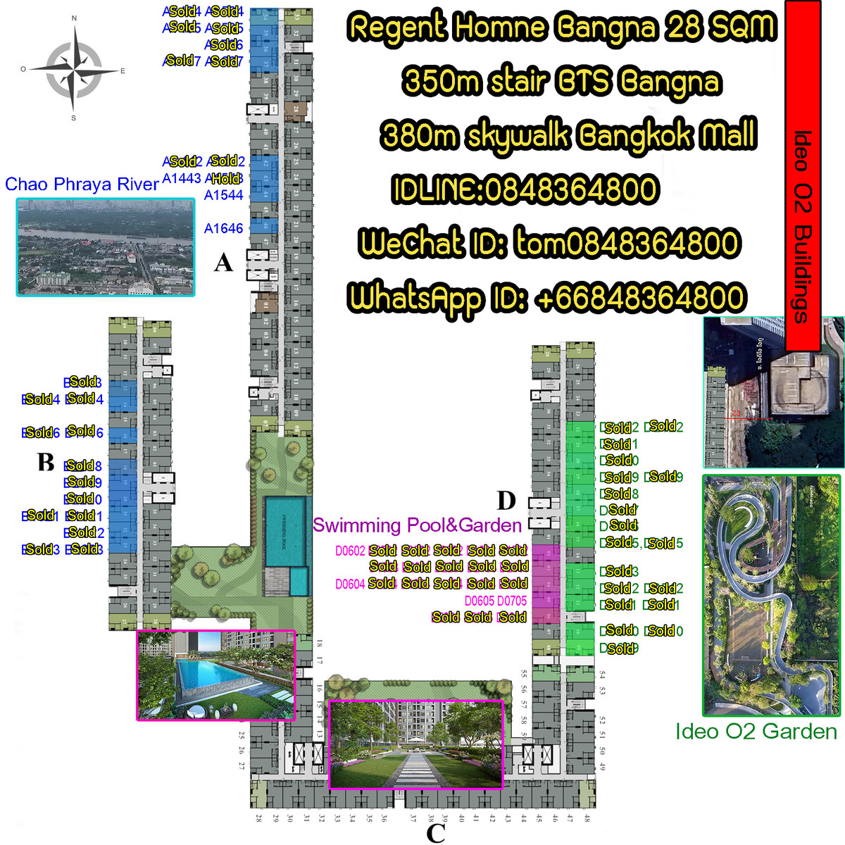 Sale DownCondoBangna, Bearing, Lasalle : Start plus 0 baht! Beautiful room, selected, has every view, Chao Phraya River, O2 garden, swimming pool, O2 garden, 350m to BTS Bangna 380m to Bangkok Mall