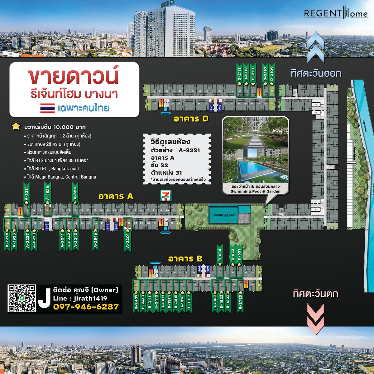 ขายดาวน์คอนโดบางนา แบริ่ง ลาซาล : ขายดาวน์ รีเจ้นท์โฮม บางนา (เจ้าของขายเอง) มีทุกวิว หลายตำแหน่ง บวกน้อยเริ่มต้น 10,000 บาท (Only Thai people) ซื้อลงทุนหรืออยู่เองก็คุ้มค่า ราคาหน้าสัญญา 1.2 ล้าน